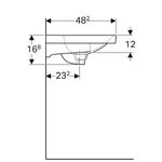 Lavabo serie Geberit Acanto, con superficie de apoyo: 75x48cm, Toma de grifo=Centro, Rebosadero=Visible, Blanco